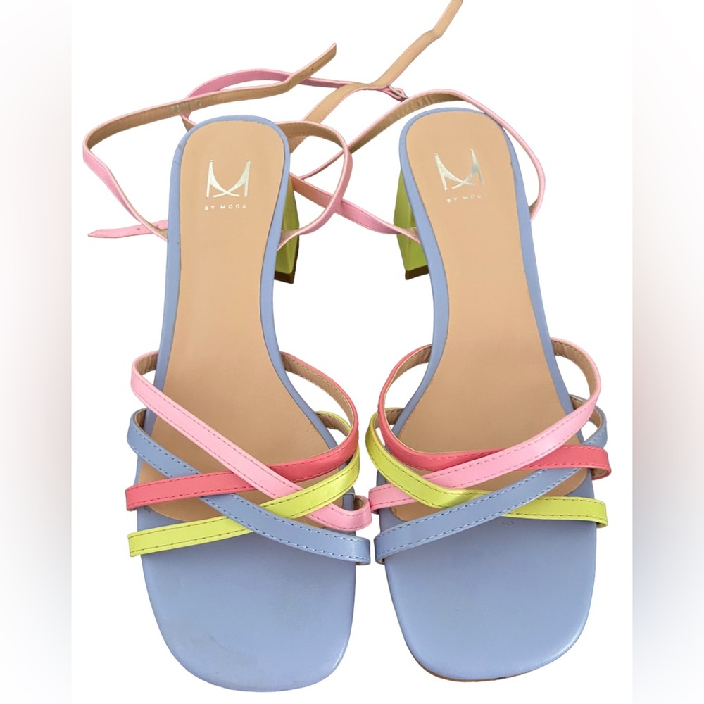 Pastel Rainbow criss cross leather Sandals. Moda in Pelle from England.